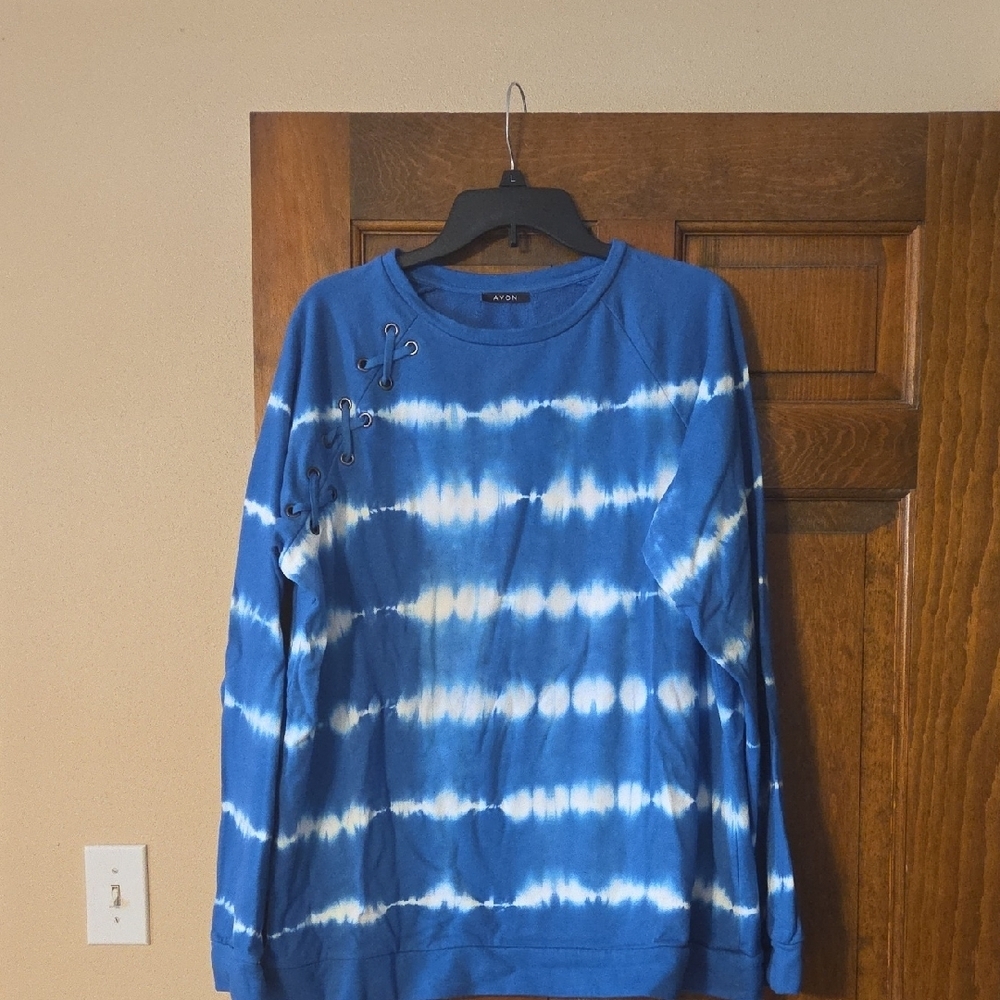 Avon Blue Tie-Dye Sweatshirt with Lace-Up Detail